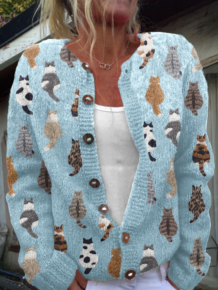 Charlotte - Cosy Cat-Print Cardigan