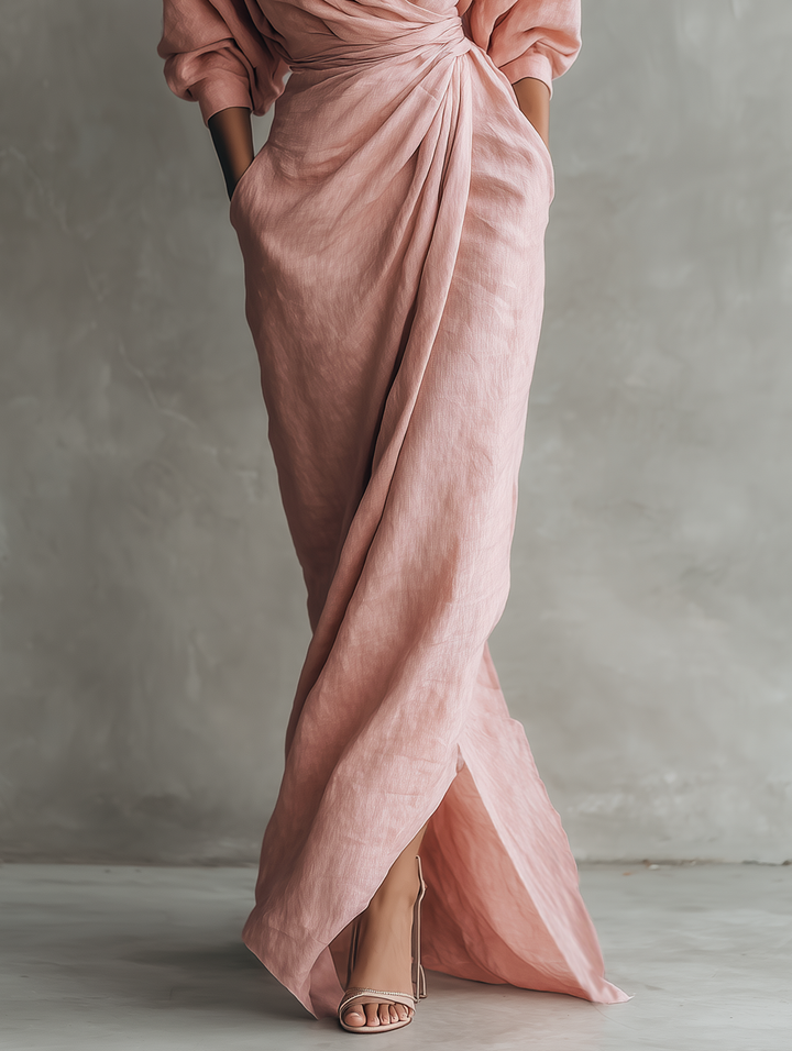 Eliza - Pink Linen Maxi Dress
