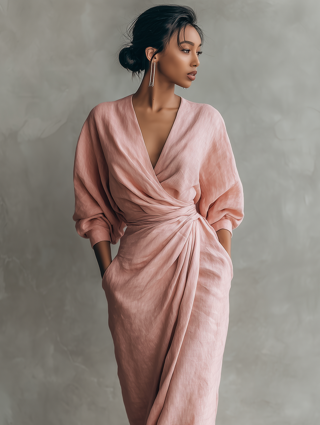 Eliza - Pink Linen Maxi Dress