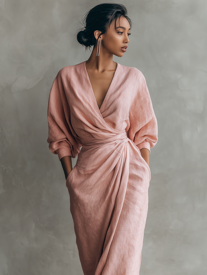 Eliza - Pink Linen Maxi Dress