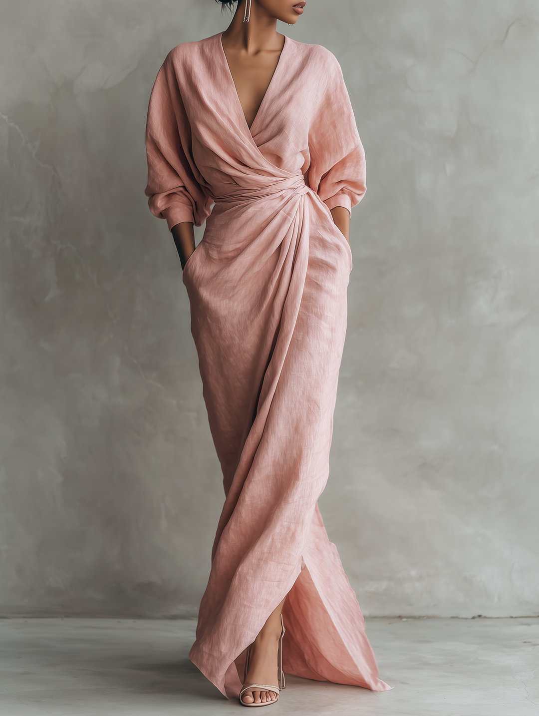 Eliza - Pink Linen Maxi Dress