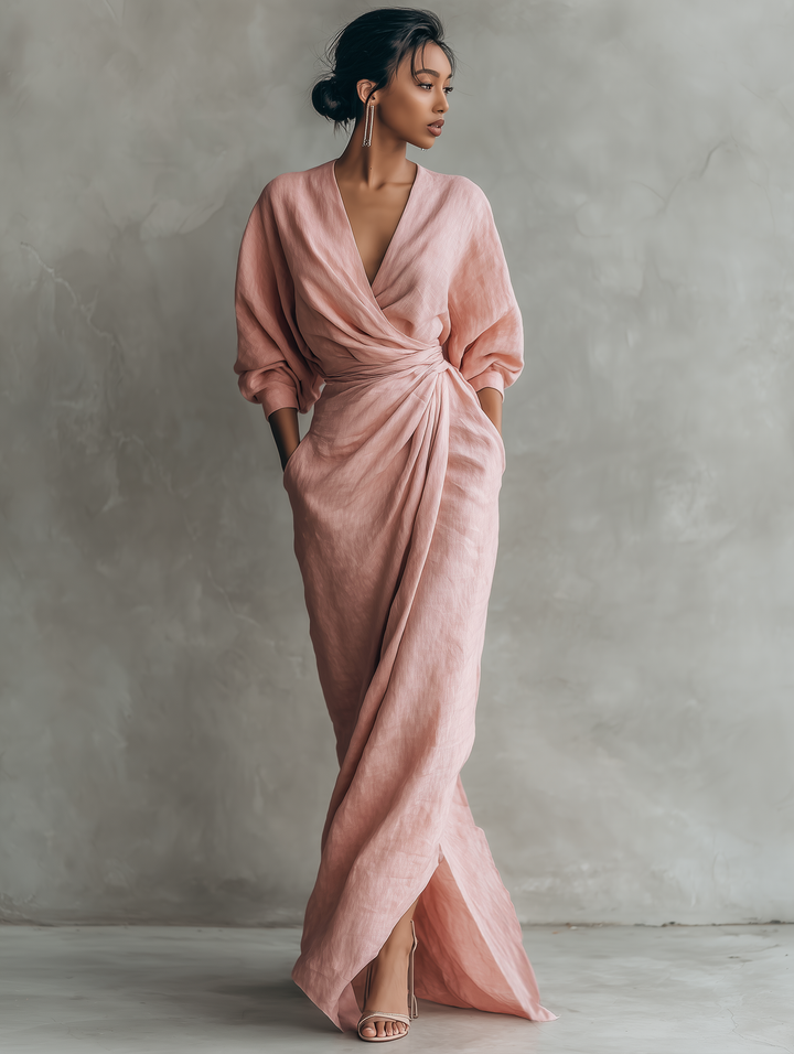 Eliza - Pink Linen Maxi Dress