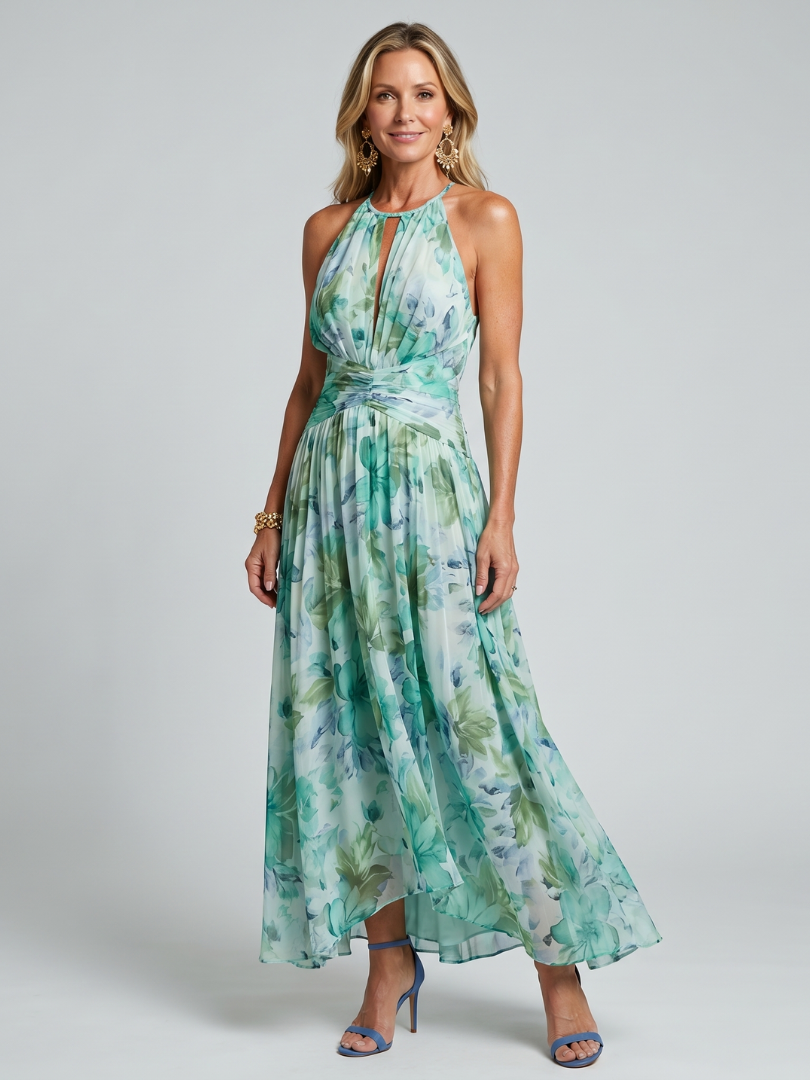 Portia - Pleated Halter Dress