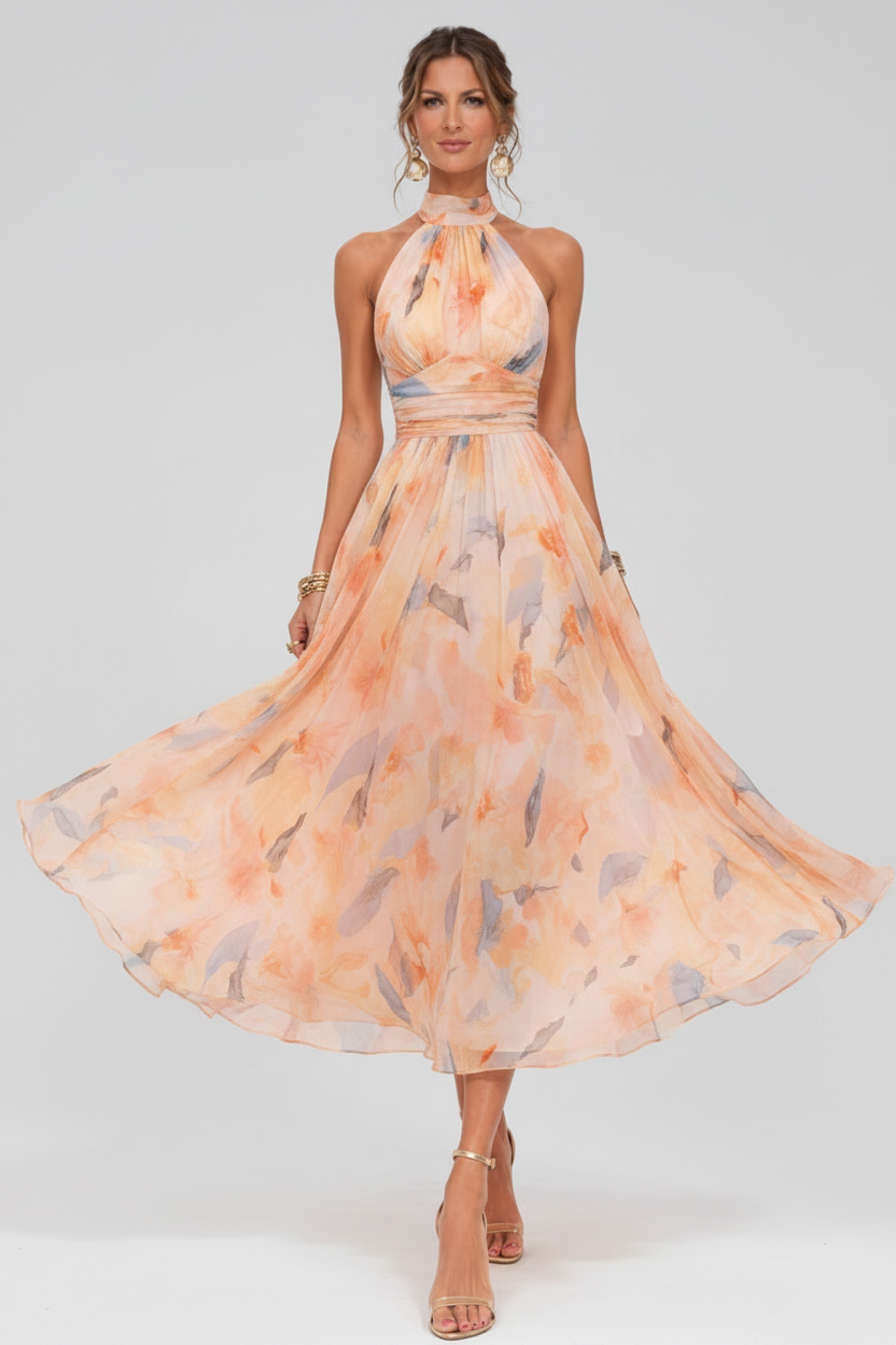 Aurora - Watercolour Halter Dress