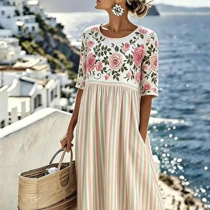 Elodie - Vintage Rose Stripe Dress