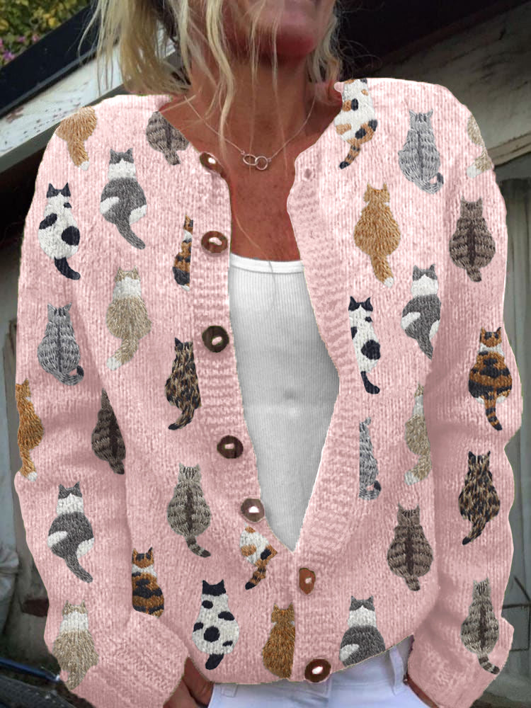 Charlotte - Cosy Cat-Print Cardigan