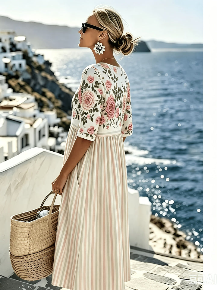 Elodie - Vintage Rose Stripe Dress