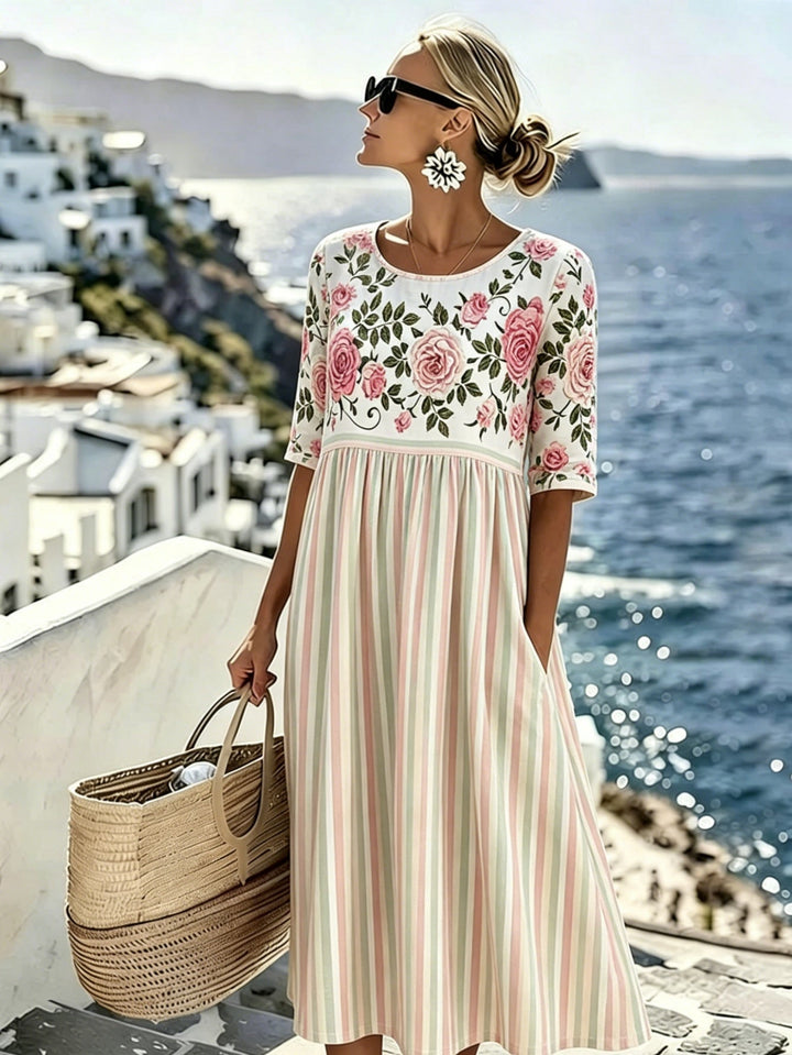 Elodie - Vintage Rose Stripe Dress