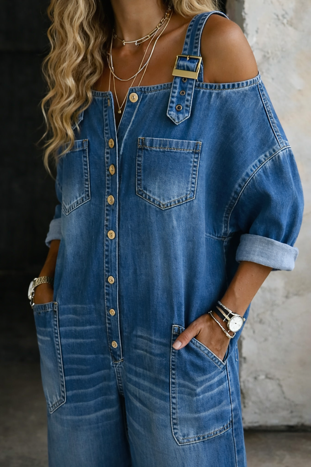 Sophia | Off-Shoulder Dungarees