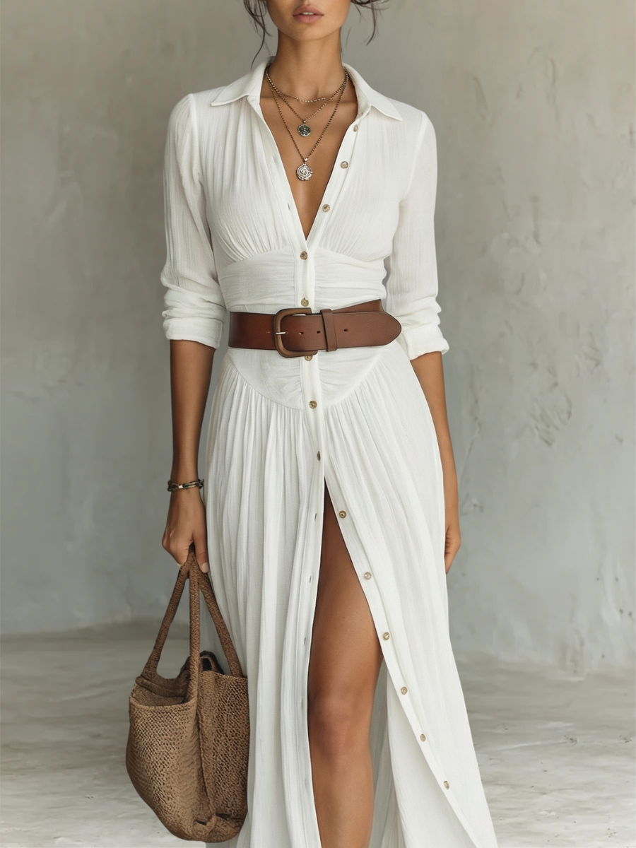 Charlotte - Linen Pleated Maxi Dress