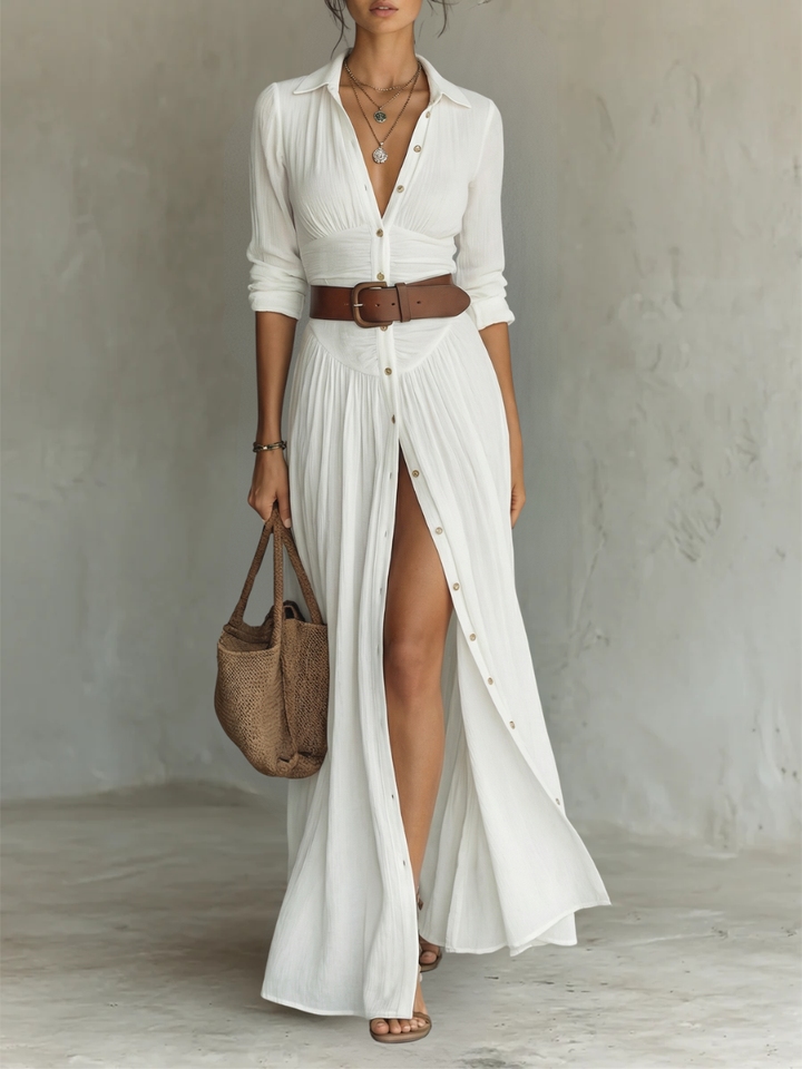 Charlotte - Linen Pleated Maxi Dress