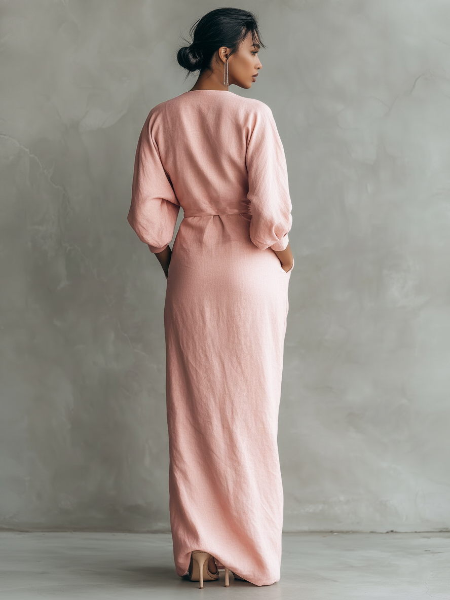Eliza - Pink Linen Maxi Dress
