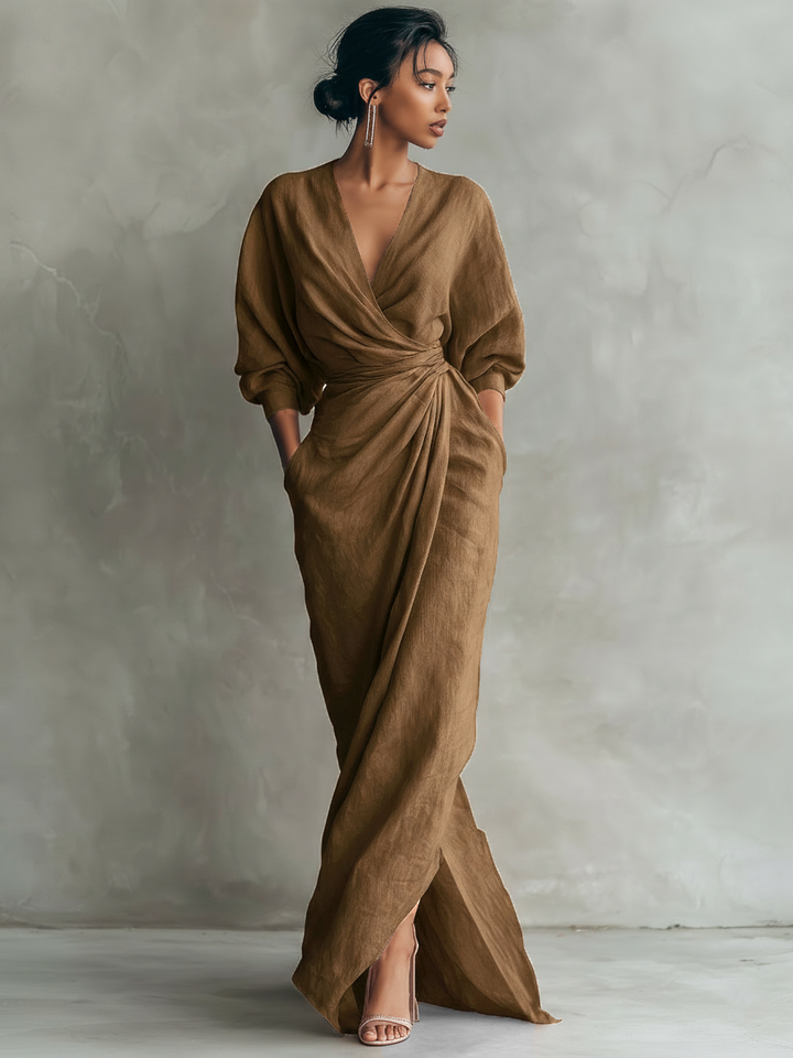 Eliza - Pink Linen Maxi Dress