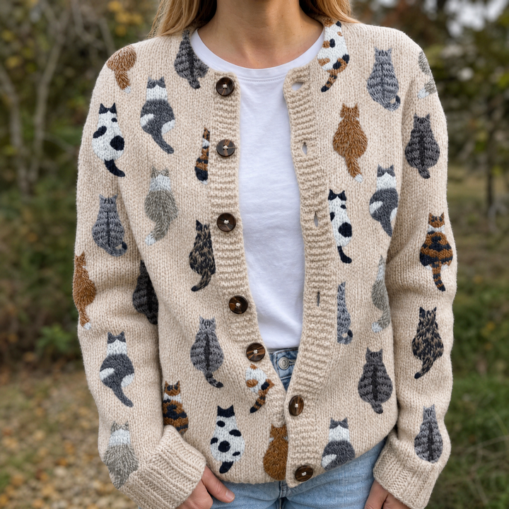 Charlotte - Cosy Cat-Print Cardigan