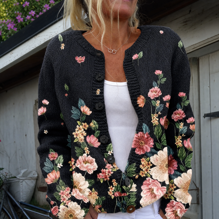Kivara - Black Floral Cardigan