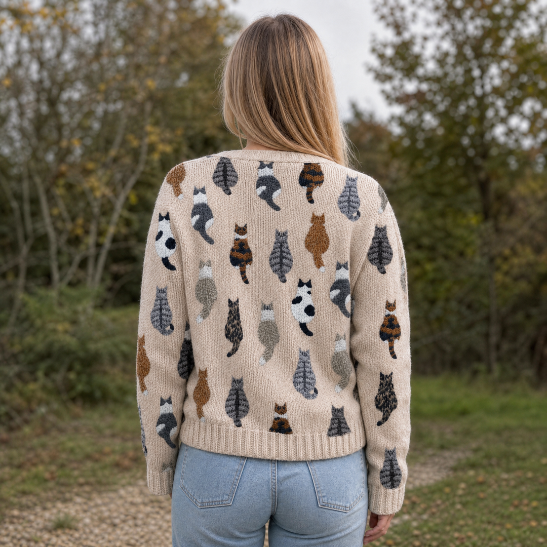 Charlotte - Cosy Cat-Print Cardigan