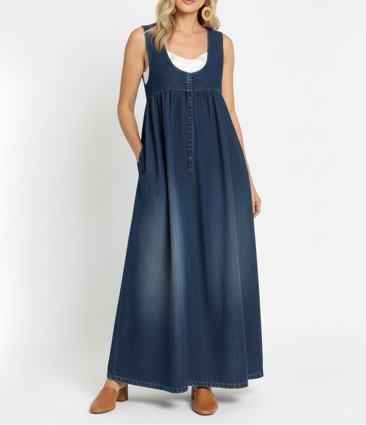 Karen | Long Vintage-Wash Dress, Soft Feel