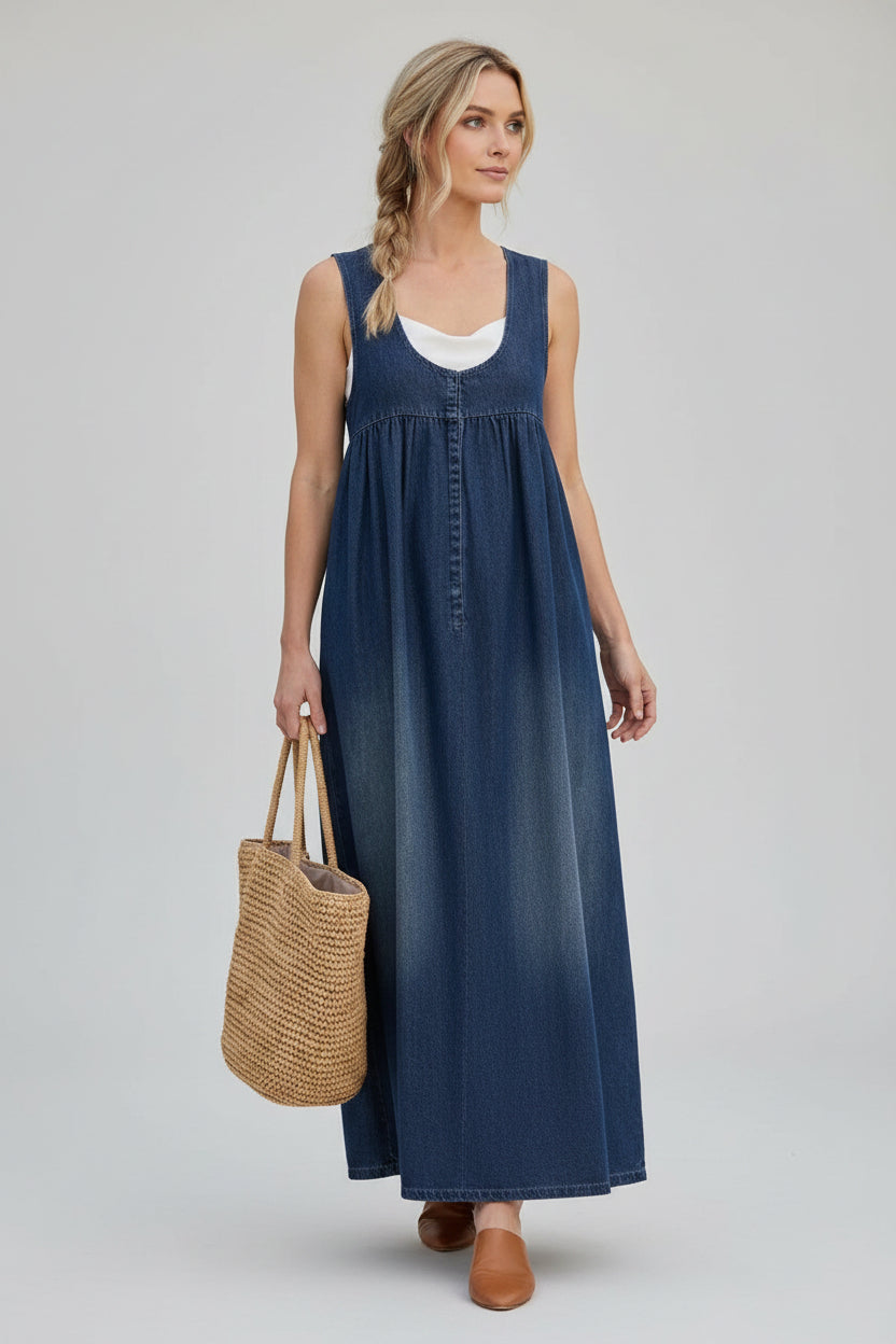 Karen | Long Vintage-Wash Dress, Soft Feel