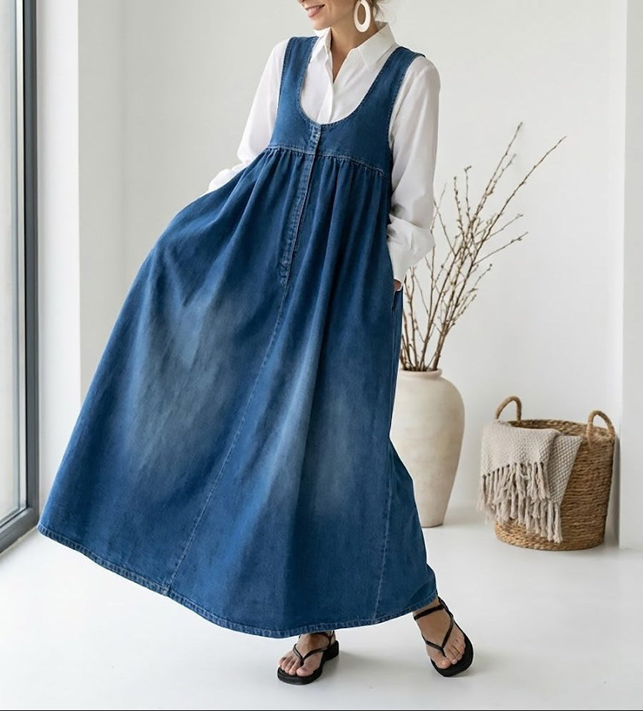 Karen | Long Vintage-Wash Dress, Soft Feel