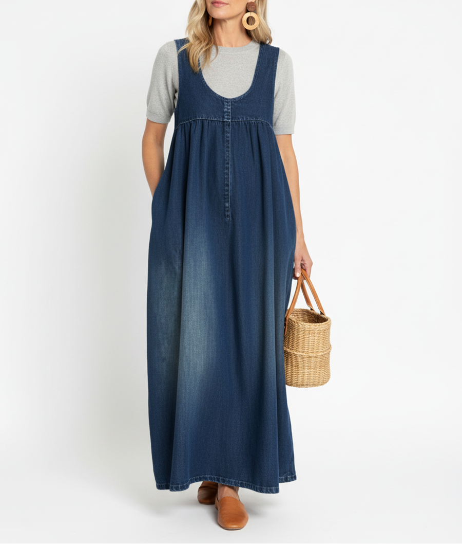 Karen | Long Vintage-Wash Dress, Soft Feel