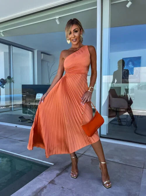 Charlotte - One-Shoulder Pleated Dress